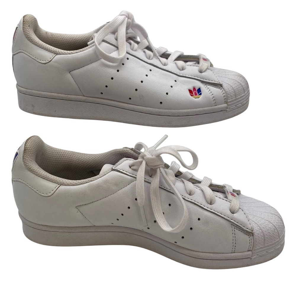 Adidas Superstar Pure White Triple Trefoil Multicolor Logo FZ2211 Size 6.5 Kids